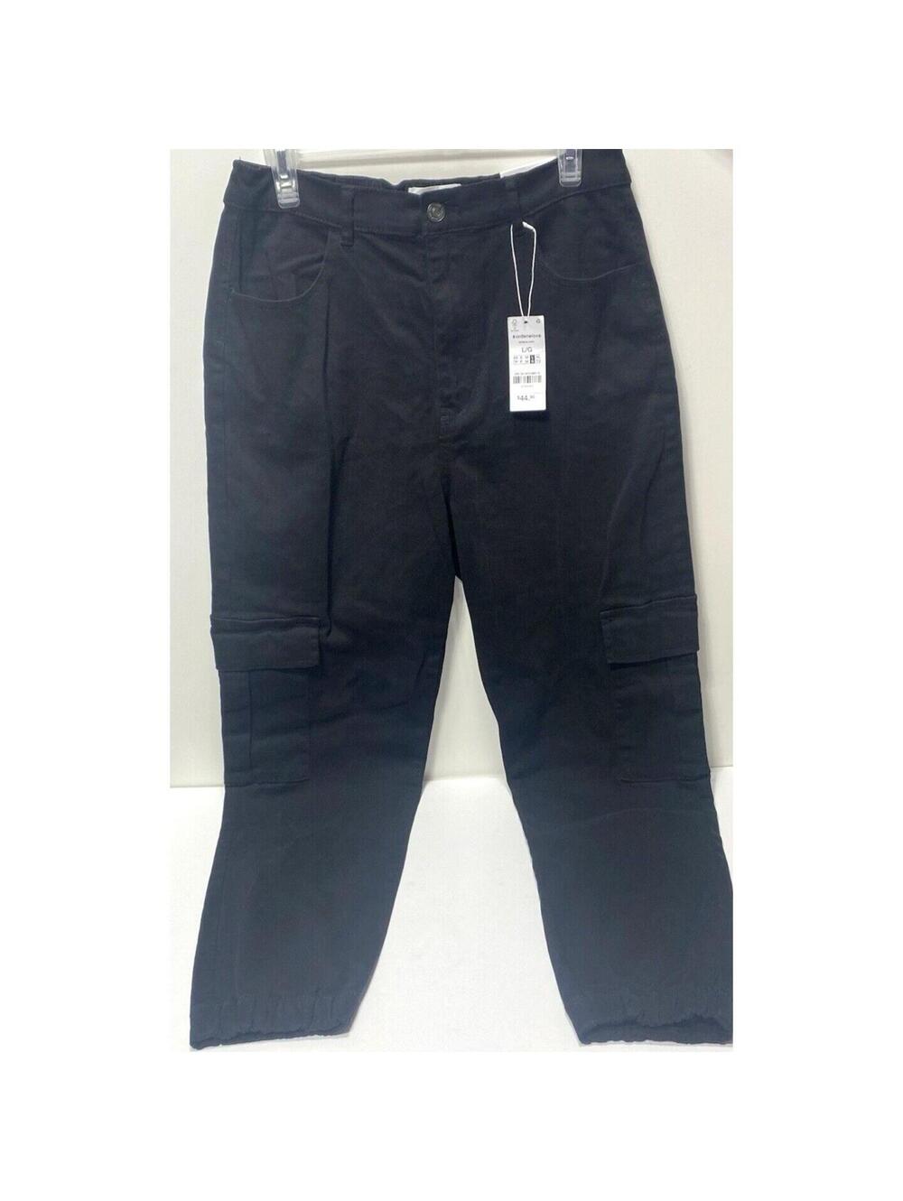 Women's Black Cargo Pants with Pockets Jogger Size Large w Cuffed Ankle, New